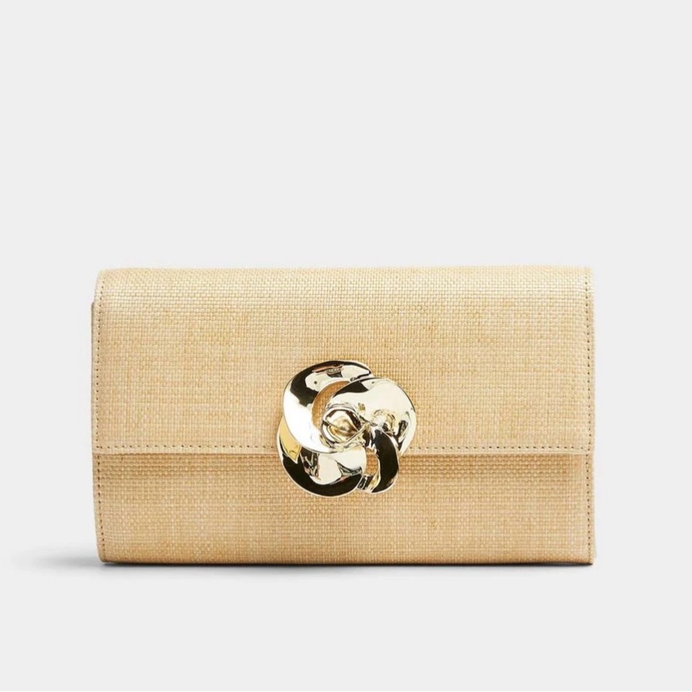 Ted Baker Elegant Tan Clutch with Gold Accent